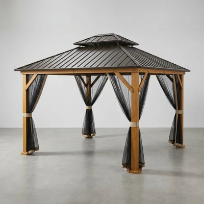 Hardtop Gazebo Built to Weather Year-Round, 12x18 Galvanized Steel Roof, Aluminum Frame, Mosquito Netting
