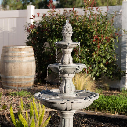 51 Inch 3 Tier Outdoor Waterfall Fountain, Weather Resistant Resin Freestanding Water Feature with Pump, Decorative Garden Fountain for Patio, Yard, Lawn, and Garden Decor, Gray