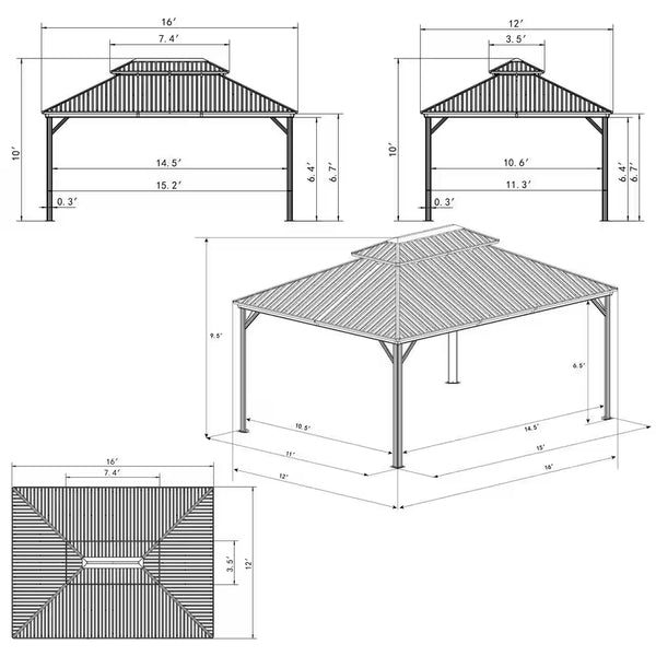 Hardtop Gazebo Built for Permanent Outdoor Living, 12x16 Aluminum Frame, Double Roof Design, Netting