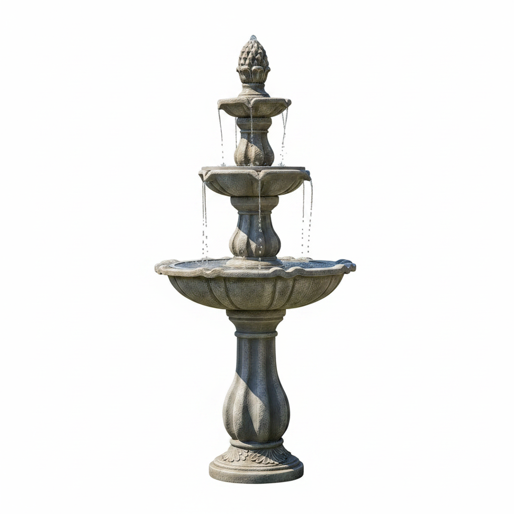 51 Inch 3 Tier Outdoor Waterfall Fountain, Weather Resistant Resin Freestanding Water Feature with Pump, Decorative Garden Fountain for Patio, Yard, Lawn, and Garden Decor, Gray
