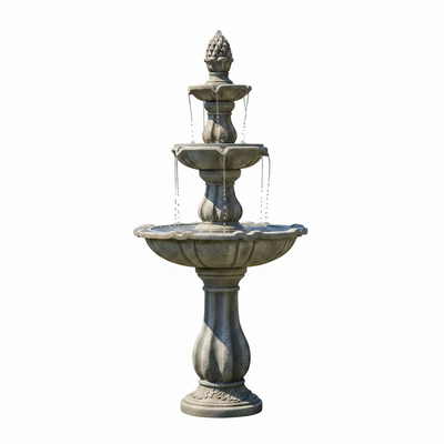 51 Inch 3 Tier Outdoor Waterfall Fountain, Weather Resistant Resin Freestanding Water Feature with Pump, Decorative Garden Fountain for Patio, Yard, Lawn, and Garden Decor, Gray