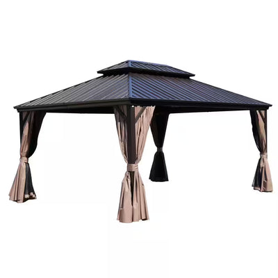 Hardtop Gazebo Built for Permanent Outdoor Living, 12x16 Aluminum Frame, Double Roof Design, Netting