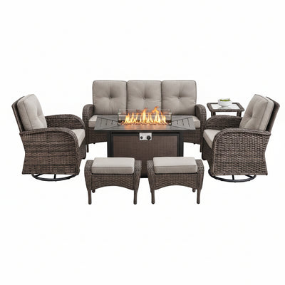 Outdoor Patio Furniture Set Designed for Year-Round Gatherings, 50,000 BTU Fire Pit, Weather-Resistant Wicker