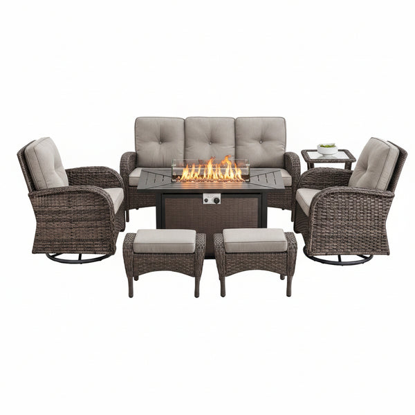 Outdoor Patio Furniture Set Designed for Year-Round Gatherings, 50,000 BTU Fire Pit, Weather-Resistant Wicker