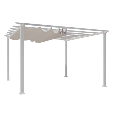 Aluminum Pergola Built for Year-Round Use, Retractable Canopy, Wood-Grain Finish, 11x11 Ft Coverage