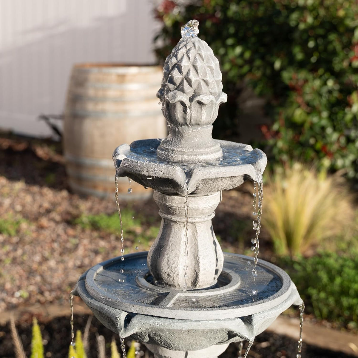 51 Inch 3 Tier Outdoor Waterfall Fountain, Weather Resistant Resin Freestanding Water Feature with Pump, Decorative Garden Fountain for Patio, Yard, Lawn, and Garden Decor, Gray