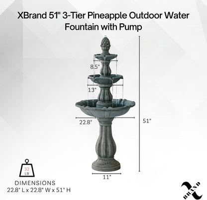 51 Inch 3 Tier Outdoor Waterfall Fountain, Weather Resistant Resin Freestanding Water Feature with Pump, Decorative Garden Fountain for Patio, Yard, Lawn, and Garden Decor, Gray