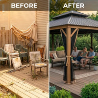 12-Ft X 20-Ft Hardtop Roof Aluminum Gazebo (Screen Included) — Before & After