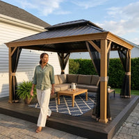 Hardtop Gazebo Built to Weather Year-Round, 12x18 Galvanized Steel Roof, Aluminum Frame, Mosquito Netting — Lifestyle